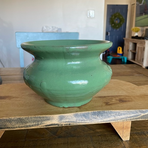 Vintage McCoy Cuspidor Spittoon Planter Green Grape Lattice Pattern Unmarked - Picture 3 of 7